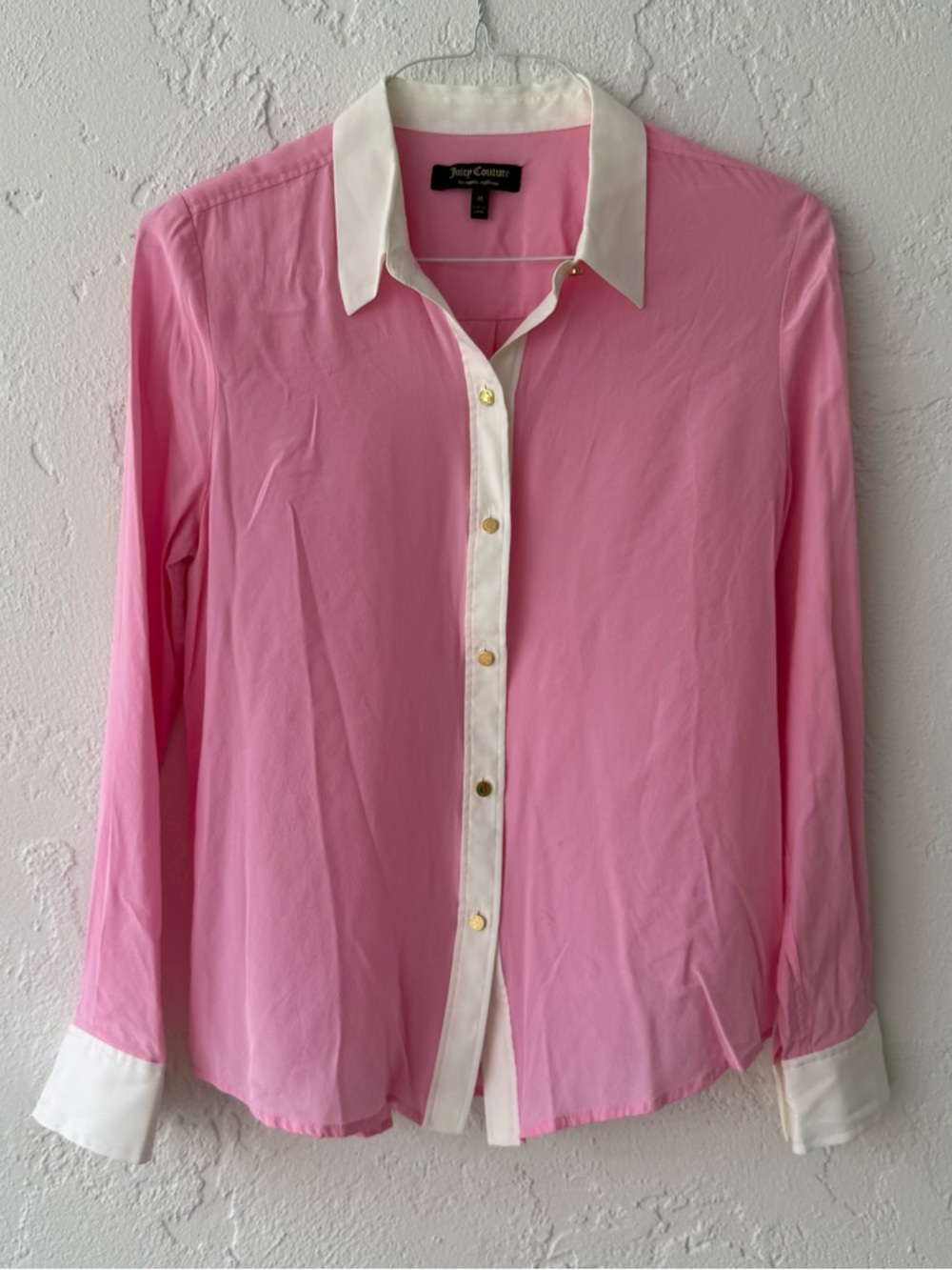 Juicy Couture Silk Pink Blouse with Black and Gold Label